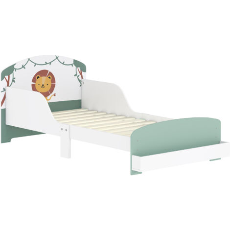 Letto Basso per Bambini 3-8 Anni 150x77x60 cm con Spazio Contenitore e Sponde Laterali in MDF Verde