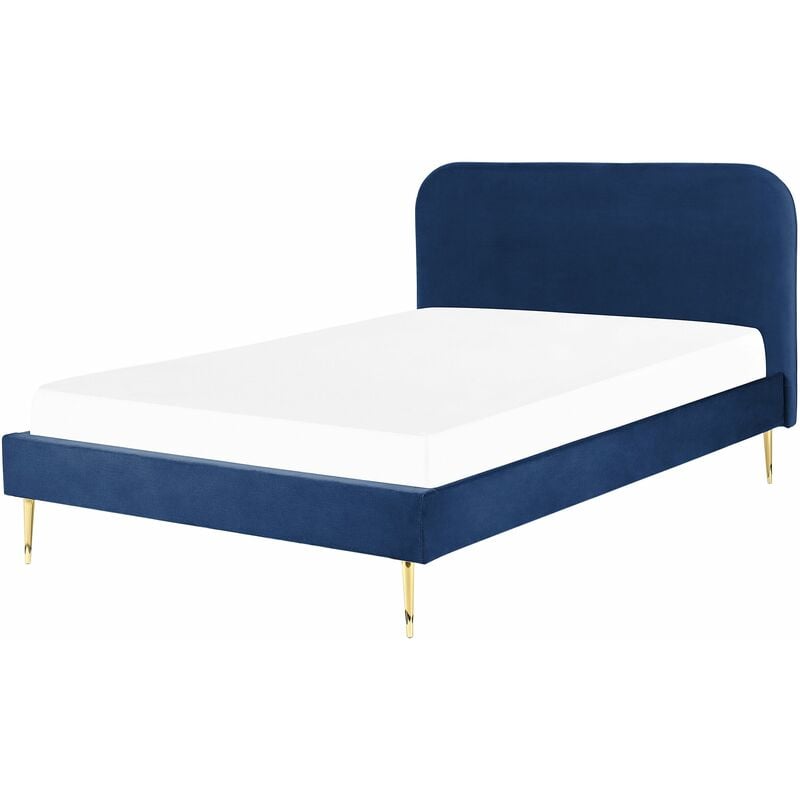 Letto matrimoniale velluto blu marino piedi oro minimalista 140 x 200 cm Flayat