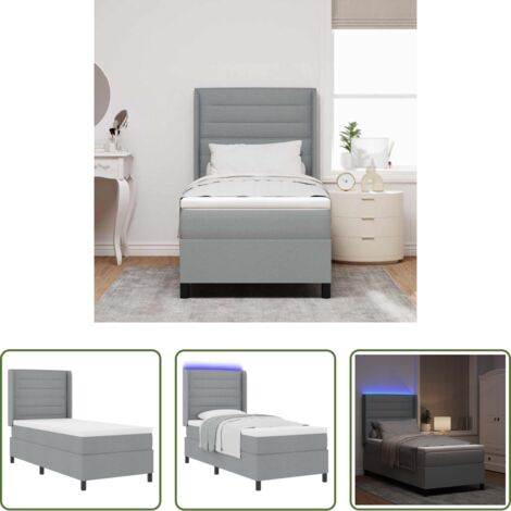 Letto box spring LED -  Letto a Sorgente LED Grigio chiaro 100 x 200 cm Tessuto