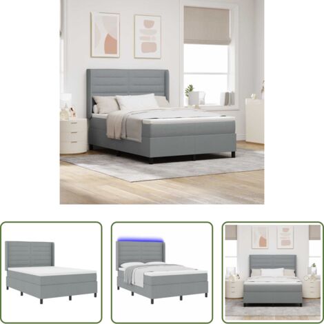 Letto box spring LED -  Letto a Sorgente LED Grigio chiaro 140 x 190 cm Tessuto