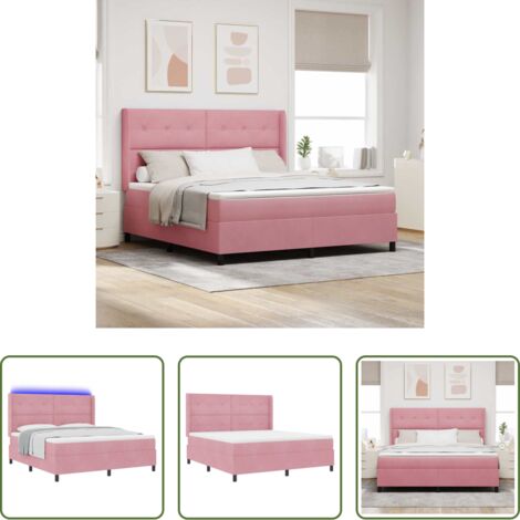 Letto box spring -  Letto a molle con materasso con led Rosa 180 x 200 cm Velluto
