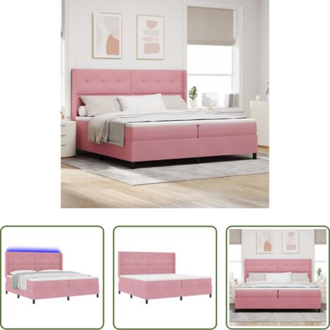 Letto box spring -  Letto a molle con materasso con led Rosa 200 x 200 cm Velluto