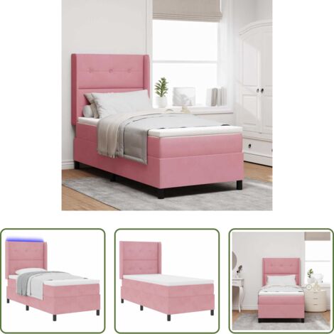 Letto box spring -  Letto a molle con materasso con led Rosa 90 x 190 cm Velluto