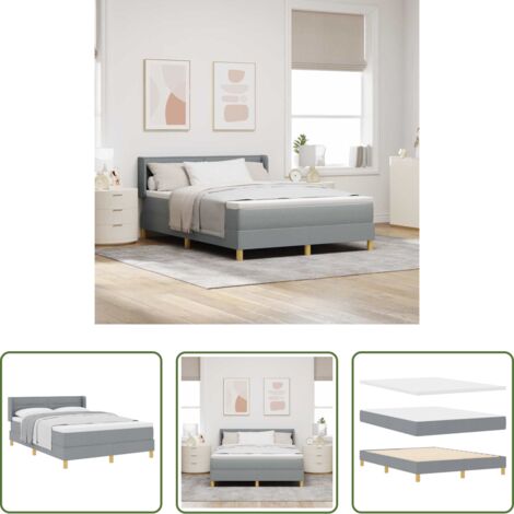 Letto box spring -  Letto a molle con materasso Grigio chiaro 190 x 140 cm Tessuto