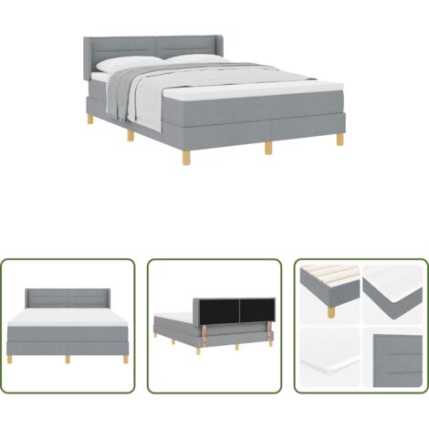 Letto box spring -  Letto a molle con materasso Grigio chiaro 200 x 160 cm Tessuto