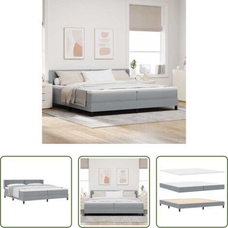 Letto box spring -  Letto a molle con materasso Grigio chiaro 200 x 200 cm Tessuto