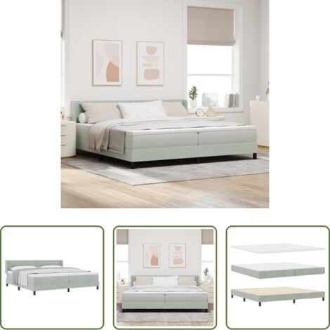 Letto box spring -  Letto a molle con materasso Grigio chiaro 200 x 200 cm Velluto