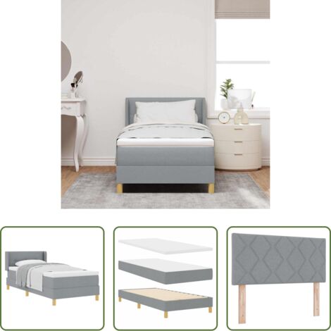 Letto box spring -  Letto a molle con materasso Grigio chiaro 200 x 90 cm Tessuto