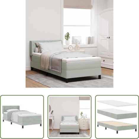 Letto box spring -  Letto a molle con materasso Grigio chiaro 200 x 90 cm Velluto
