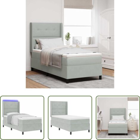Letto box spring -  Letto a molle con materasso Grigio chiaro 90 x 190 cm Velluto