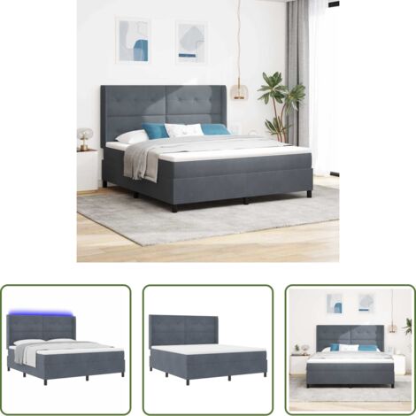 Letto box spring -  Letto a molle con materasso Grigio scuro 180 x 200 cm Velluto
