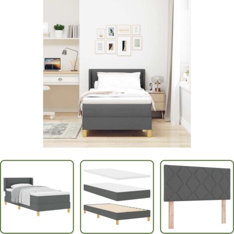 Letto box spring -  Letto a molle con materasso Grigio scuro 190 x 90 cm Tessuto