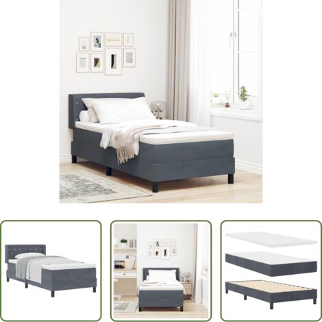 Letto box spring -  Letto a molle con materasso Grigio scuro 200 x 100 cm Velluto