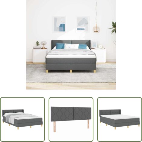 Letto box spring -  Letto a molle con materasso Grigio scuro 200 x 140 cm Tessuto