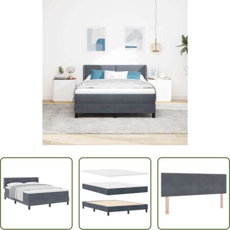 Letto box spring -  Letto a molle con materasso Grigio scuro 200 x 160 cm Velluto