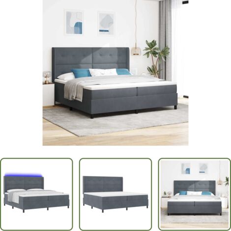 Letto box spring -  Letto a molle con materasso Grigio scuro 200 x 200 cm Velluto