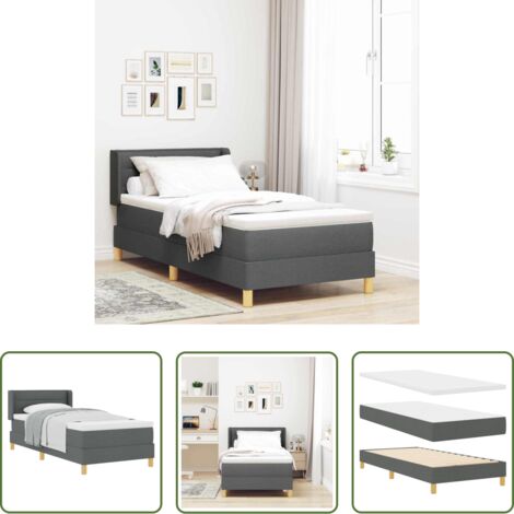 Letto box spring -  Letto a molle con materasso Grigio scuro 200 x 80 cm Tessuto