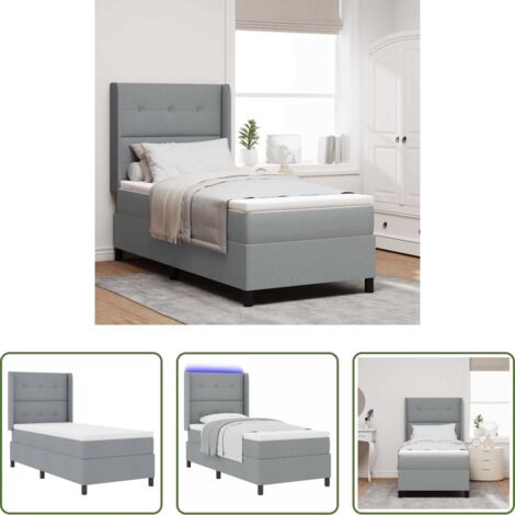 Letto box spring -  Letto a Sorgente LED Grigio chiaro 90 x 200 cm Tessuto