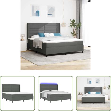 Letto box spring -  Letto a Sorgente LED Grigio scuro 180 x 200 cm Tessuto