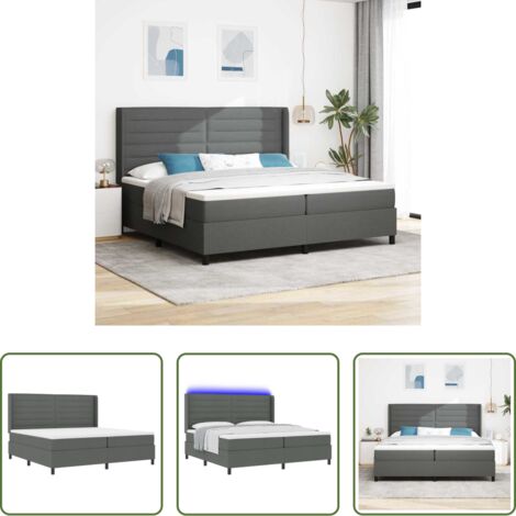 Letto box spring -  Letto a Sorgente LED Grigio scuro 200 x 200 cm Tessuto