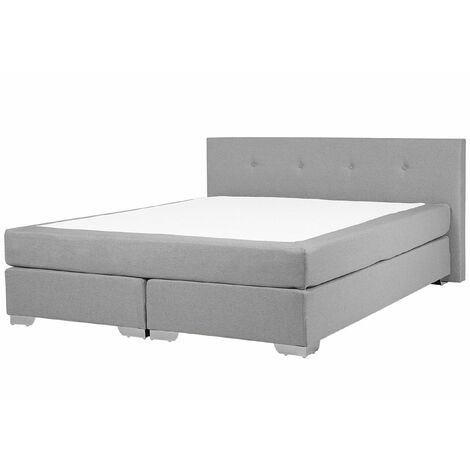 Letto Boxspring in Tessuto Grigio Imbottito con Materasso 180 x 200 cm Consul - Grigio