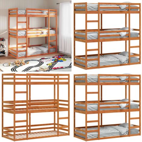 Letto Castello Triplo Marrone Cera 80x200cm Legno Massello Pino - Letto triplo - Letto in legno