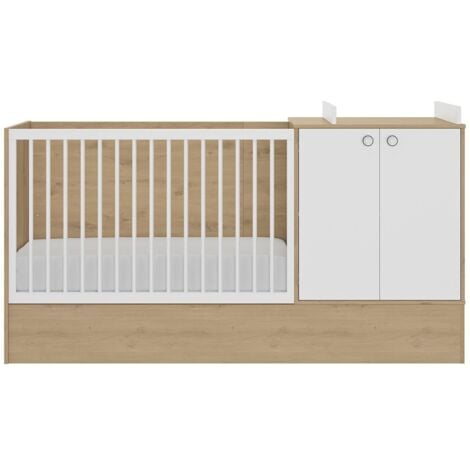 Letto combinato evolutivo in rovere artigianale e bianco Arthur da 60x120 a 90x190 cm