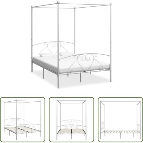 Letto con baldacchino -  Giroletto Baldacchino senza Materasso Bianco 140x200 cm Metallo