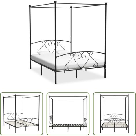Letto con baldacchino -  Giroletto Baldacchino senza Materasso Nero 160x200 cm Metallo