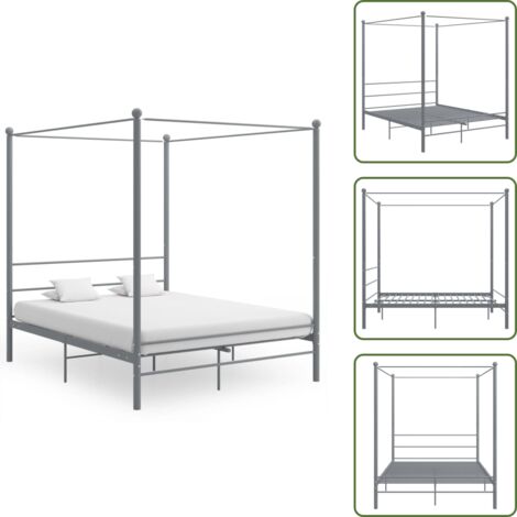 Letto con baldacchino - vidaXL Letto a Baldacchino Grigio in Metallo 160x200 cm -