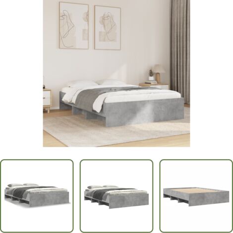 Letto con base a doghe -  Giroletto Grigio Cemento 135x190 cm in Legno Multistrato
