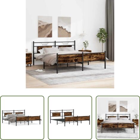Letto con base a doghe -  Giroletto senza Materaso in Metallo Rovere Fumo 180x200 cm