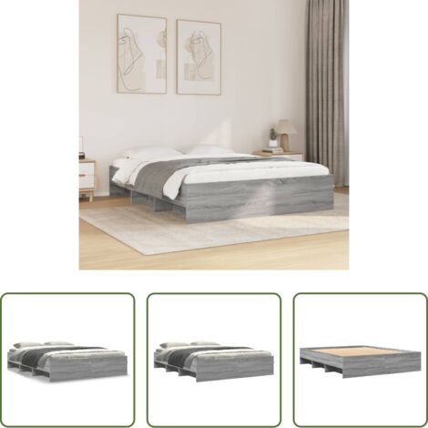 Letto con base a doghe -  Giroletto senza Materasso Grigio Sonoma 160x200 cm Truciolato