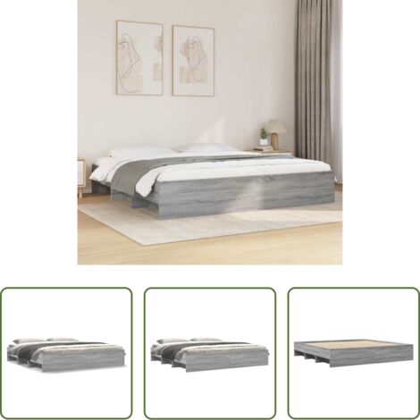 Letto con base a doghe -  Giroletto senza Materasso Grigio Sonoma 180x200 cm Truciolato