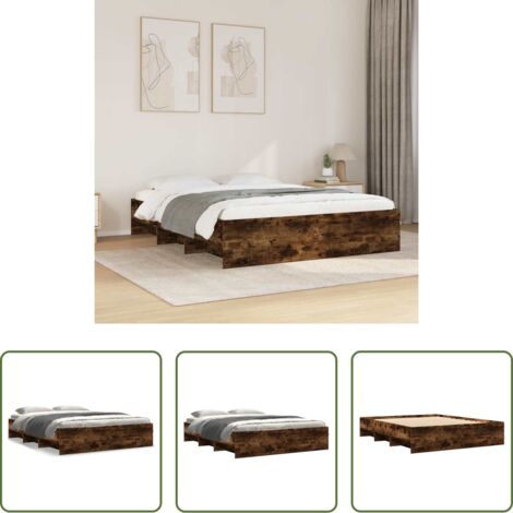 Letto con base a doghe -  Giroletto senza Materasso Rovere Fumo 150x200 cm in Truciolato