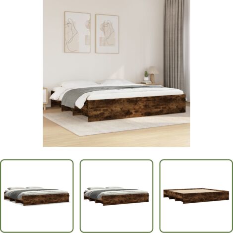 Letto con base a doghe -  Giroletto senza Materasso Rovere Fumo 180x200 cm in Truciolato