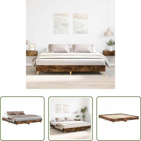 Letto con base a doghe -  Giroletto senza Materasso Rovere Fumo 200x200 cm in Truciolato