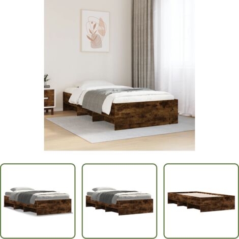 Letto con base a doghe -  Giroletto senza Materasso Rovere Fumo 75x190 cm in Truciolato