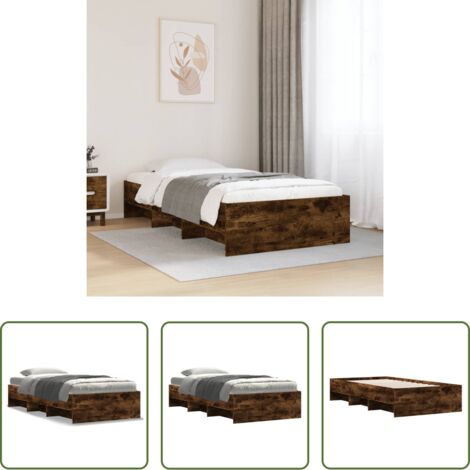 Letto con base a doghe -  Giroletto senza Materasso Rovere Fumo 90x200 cm in Truciolato