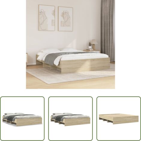 Letto con base a doghe -  Giroletto senza Materasso Rovere Sonoma 150x200cm in Truciolato