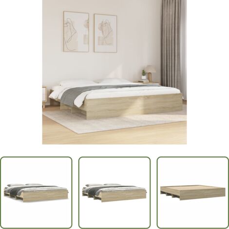 Letto con base a doghe -  Giroletto senza Materasso Rovere Sonoma 200x200cm in Truciolato