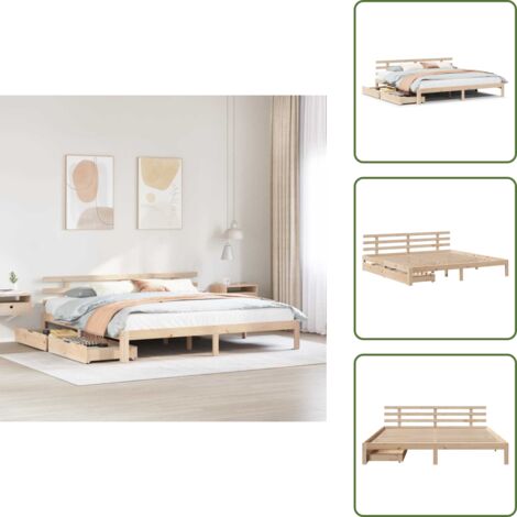 Letto con base a doghe - vidaXL Giroletto con Cassetti 180x200 cm in Legno Massello di Pino - Cassetti sotto letto
