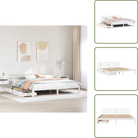 Letto con base a doghe - vidaXL Giroletto con Cassetti Bianco 180x200 cm Legno Massello di Pino - Letto in legno