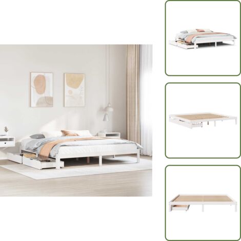Letto con base a doghe - vidaXL Giroletto con Cassetti Bianco 200x200 cm Legno Massello di Pino - Letto in legno