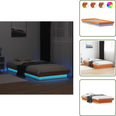 Letto con base a doghe - vidaXL Giroletto con LED Marrone Cera 75x190 cm Legno Massello di Pino - Letto con connettore usb