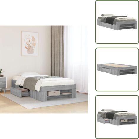 Letto con base a doghe - vidaXL Giroletto Grigio Sonoma 90x200 cm in Legno Multistrato - Letto con vani a giorno