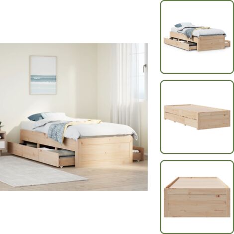 Letto con base a doghe - vidaXL Giroletto senza Materasso con Cassetti 75x190 cm Massello Pino - Letto in pino