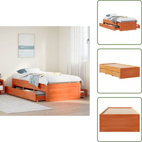 Letto con base a doghe - vidaXL Giroletto senza Materasso con Cassetti Marrone Cera 100x200 cm - Letto con piedi stabili