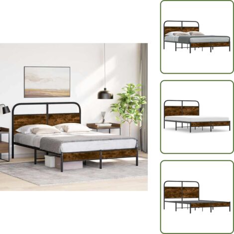 Letto con base a doghe - vidaXL Giroletto senza Materasso Rovere Fumo 135x190 cm in Truciolato - Letto in truciolato