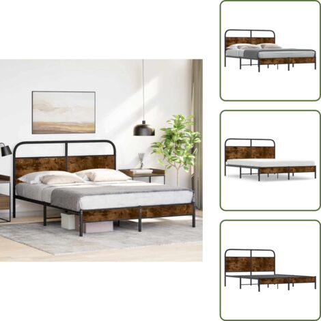 Letto con base a doghe - vidaXL Giroletto senza Materasso Rovere Fumo 160x200 cm in Truciolato - Letto in truciolato